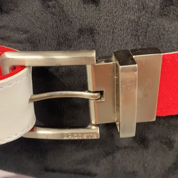 Lacoste Unisex Leather Red/White Belt Size 36 - Picture 3 of 6